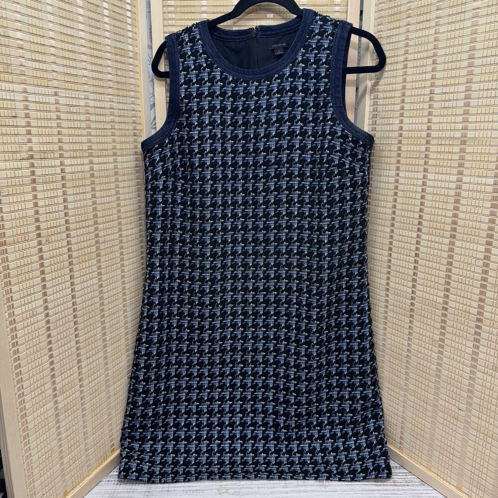 Ann Taylor Shirt Dress Women's Size 8 Black Blue Sleeveless Lined Zipper Closure